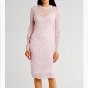 BRAND NEW 💫✨ AFRM light pink midi mesh dress with rhinestones. Size S